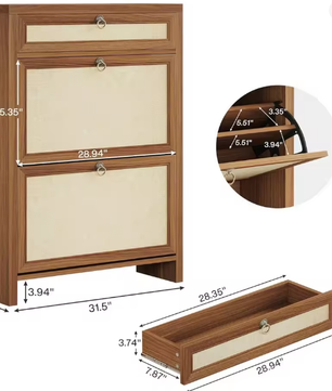 Schoenenkast met 2 Klapladen – Compact en amp; Ruimtebesparend Schoenenrek voor Entree