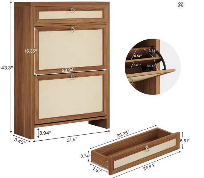 Schoenenkast met 2 Klapladen – Compact en amp; Ruimtebesparend Schoenenrek voor Entree