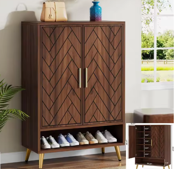 Schoenenkast met 2 Klapladen – Compact en amp; Ruimtebesparend Schoenenrek voor Entree