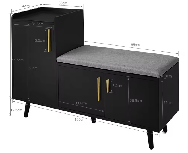 Schoenenkast met Zitbank – 3 Deuren en amp; Verstelbare Opbergruimte