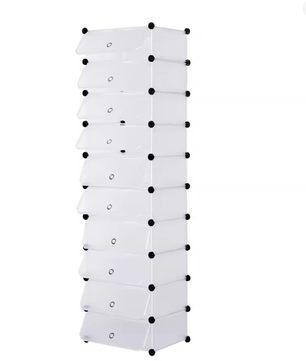 Modulair Schoenenrek met 10 Vakjes – Wit – 47×35×170 cm
