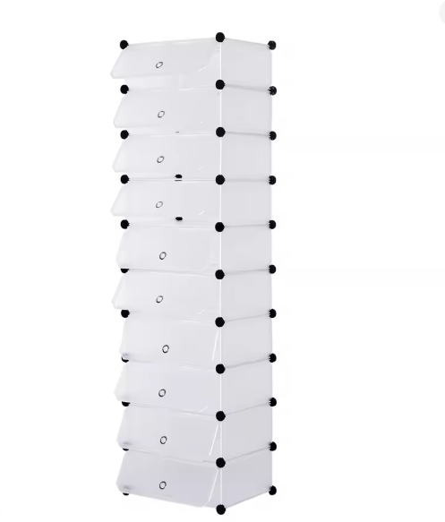 Modulair Schoenenrek met 10 Vakjes – Wit – 47×35×170 cm