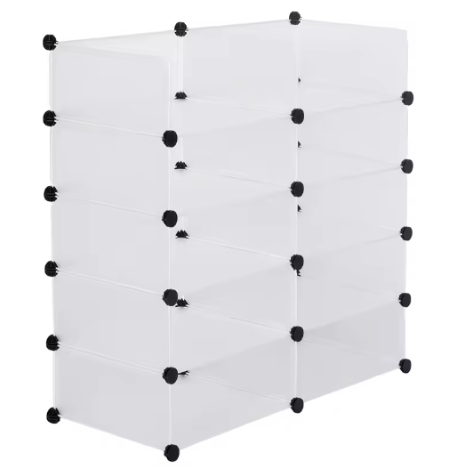 Modulair Schoenenrek met 10 Vakjes – Wit – 47×35×170 cm