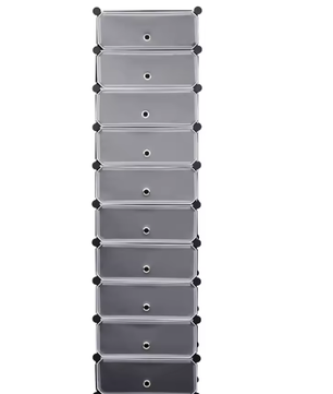 Modulair Schoenenrek met 10 Vakjes – Wit – 47×35×170 cm