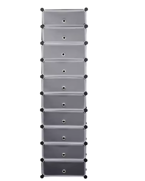 Modulair Schoenenrek met 10 Vakjes – Wit – 47×35×170 cm