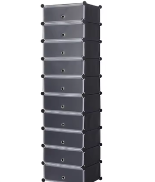 Modulair Schoenenrek met 10 Vakjes – Wit – 47×35×170 cm