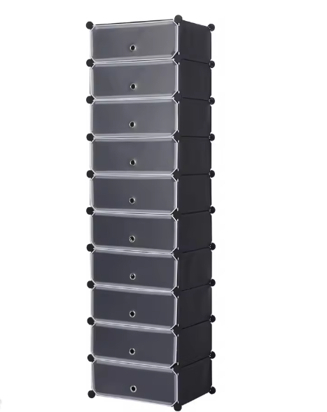 Modulair Schoenenrek met 10 Vakjes – Wit – 47×35×170 cm