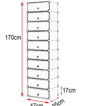 Modulair Schoenenrek met 10 Vakjes – Wit – 47×35×170 cm