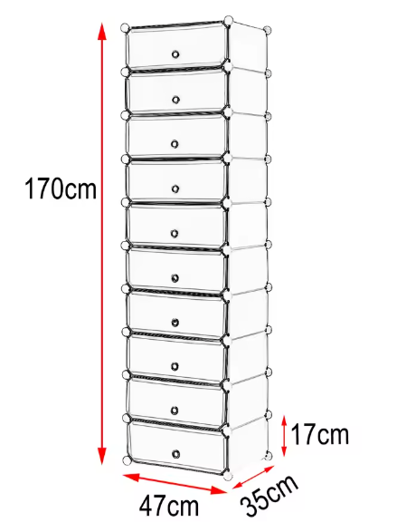 Modulair Schoenenrek met 10 Vakjes – Wit – 47×35×170 cm