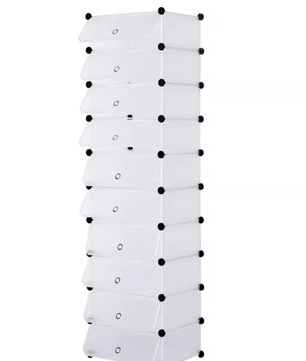 Modulair Schoenenrek met 10 Vakjes – Wit – 47×35×170 cm