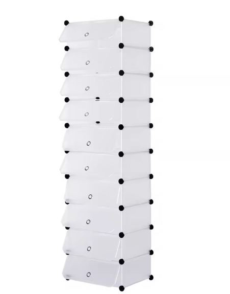 Modulair Schoenenrek met 10 Vakjes – Wit – 47×35×170 cm