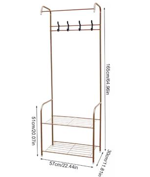 Kledingrek met Schoenenrek – Metalen Kapstok met 2 Planken en 4 Haken