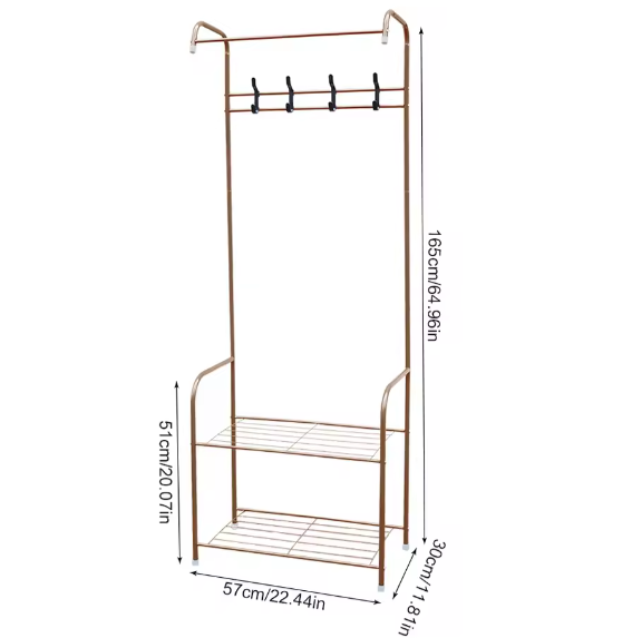 Kledingrek met Schoenenrek – Metalen Kapstok met 2 Planken en 4 Haken
