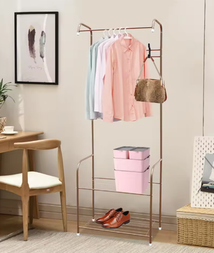 Kledingrek met Schoenenrek – Metalen Kapstok met 2 Planken en 4 Haken