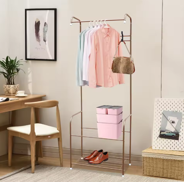 Kledingrek met Schoenenrek – Metalen Kapstok met 2 Planken en 4 Haken
