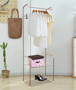 Kledingrek met Schoenenrek – Metalen Kapstok met 2 Planken en 4 Haken