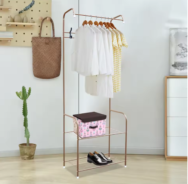 Kledingrek met Schoenenrek – Metalen Kapstok met 2 Planken en 4 Haken