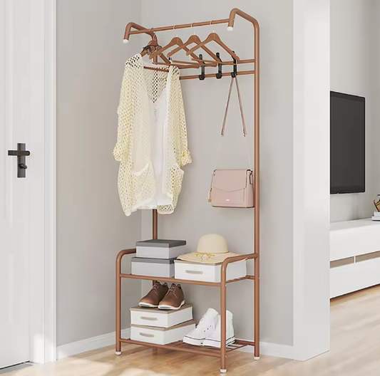 Kledingrek met Schoenenrek – Metalen Kapstok met 2 Planken en 4 Haken