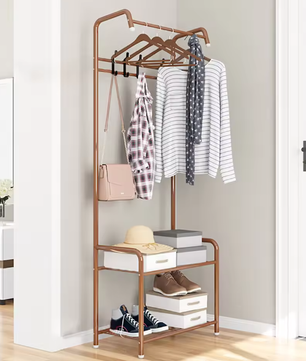 Kledingrek met Schoenenrek – Metalen Kapstok met 2 Planken en 4 Haken