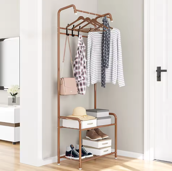 Kledingrek met Schoenenrek – Metalen Kapstok met 2 Planken en 4 Haken