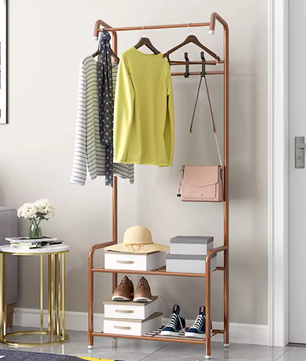 Kledingrek met Schoenenrek – Metalen Kapstok met 2 Planken en 4 Haken