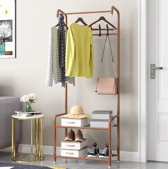 Kledingrek met Schoenenrek – Metalen Kapstok met 2 Planken en 4 Haken