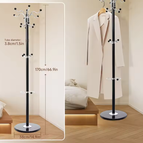 Robuust Hoeden- en Kledingrek met RVS Frame en Marmeren Basis