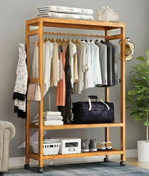 Bamboe Kledingrek met Wielen – Met Planken en Haken