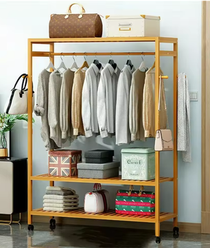 Bamboe Kledingrek met Wielen – Met Planken en Haken