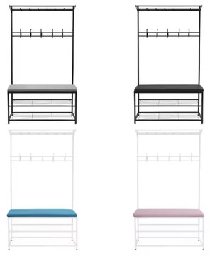 Multifunctionele kledingstandaard met bank en schoenenrek – Met haken voor jassen, tassen en accessoires