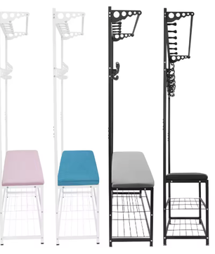 Multifunctionele kledingstandaard met bank en schoenenrek – Met haken voor jassen, tassen en accessoires