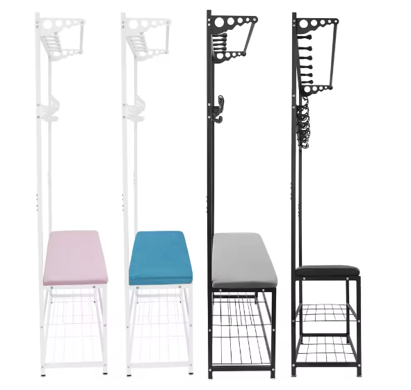 Multifunctionele kledingstandaard met bank en schoenenrek – Met haken voor jassen, tassen en accessoires