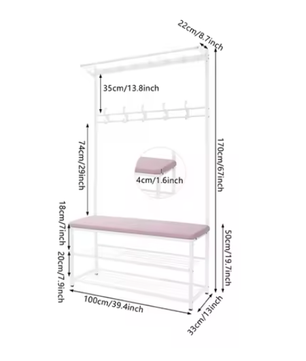 Multifunctionele kledingstandaard met bank en schoenenrek – Met haken voor jassen, tassen en accessoires