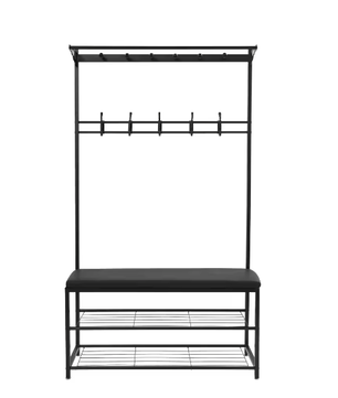 Multifunctionele kledingstandaard met bank en schoenenrek – Met haken voor jassen, tassen en accessoires