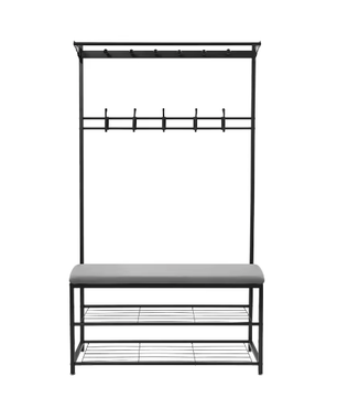 Multifunctionele kledingstandaard met bank en schoenenrek – Met haken voor jassen, tassen en accessoires