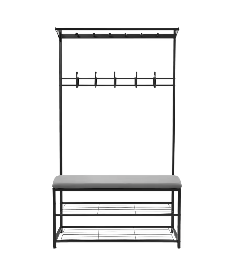 Multifunctionele kledingstandaard met bank en schoenenrek – Met haken voor jassen, tassen en accessoires