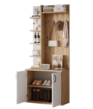 Kapstok met Kast en Schoenenrek – 75×33×180 cm, 5-Laags Opbergruimte