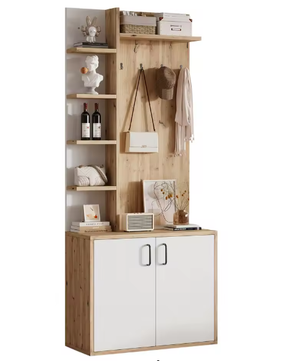 Kapstok met Kast en Schoenenrek – 75×33×180 cm, 5-Laags Opbergruimte