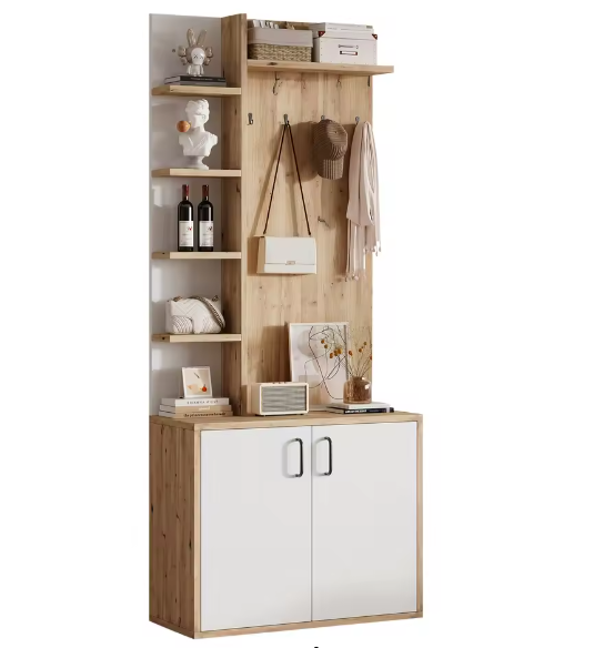 Kapstok met Kast en Schoenenrek – 75×33×180 cm, 5-Laags Opbergruimte