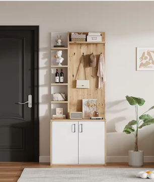 Kapstok met Kast en Schoenenrek – 75×33×180 cm, 5-Laags Opbergruimte