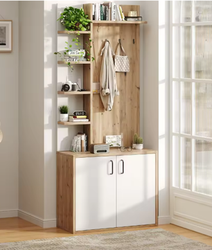 Kapstok met Kast en Schoenenrek – 75×33×180 cm, 5-Laags Opbergruimte