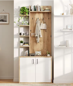 Kapstok met Kast en Schoenenrek – 75×33×180 cm, 5-Laags Opbergruimte