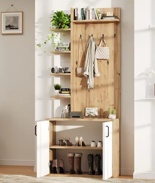 Kapstok met Kast en Schoenenrek – 75×33×180 cm, 5-Laags Opbergruimte