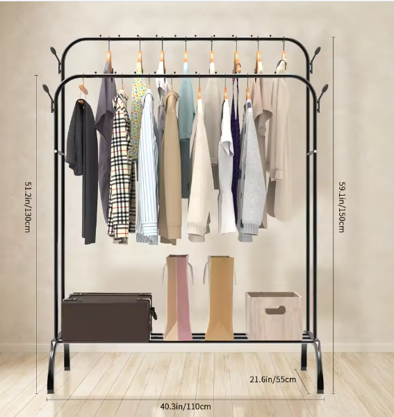 Dubbelpolig Kledingrek met Haken – Vrijstaand en nbsp; Hoge Capaciteit