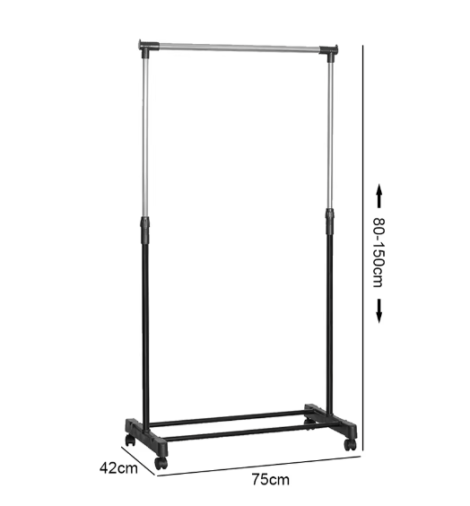 Verstelbaar Dubbel Kledingrek met Wielen – Telescopische Hoogte, Stevig Metalen Frame en  Extra Ophangruimte
