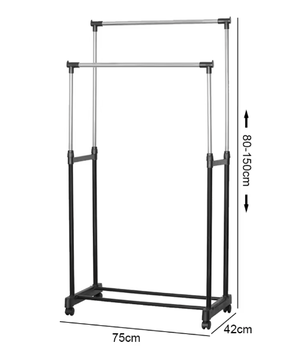 Verstelbaar Dubbel Kledingrek met Wielen – Telescopische Hoogte, Stevig Metalen Frame en  Extra Ophangruimte
