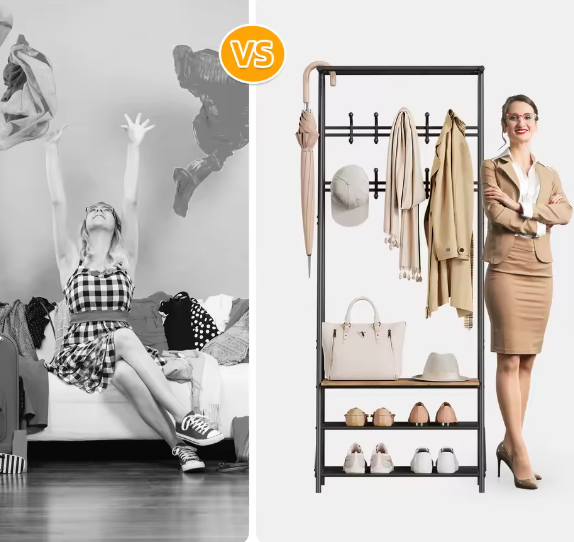 Houten Halboom met Kapstok en Schoenenrek – Bank met 10 Haken en Stalen Frame