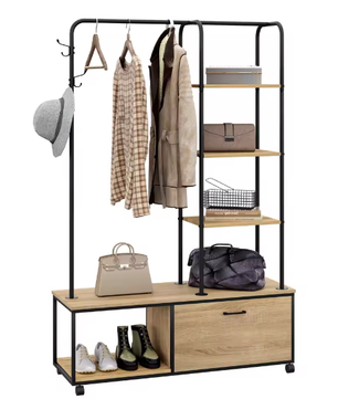 Vrijstaand Kledingrek met Schoenenrek en nbsp; Kast – Met Wielen en Haken