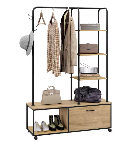 Vrijstaand Kledingrek met Schoenenrek en nbsp; Kast – Met Wielen en Haken
