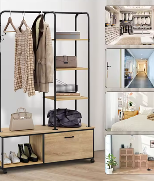 Vrijstaand Kledingrek met Schoenenrek en nbsp; Kast – Met Wielen en Haken
